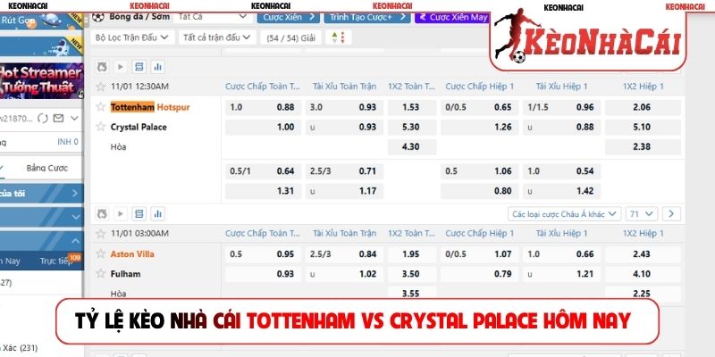 Tỷ lệ kèo nhà cái Tottenham vs Crystal Palace hôm nay